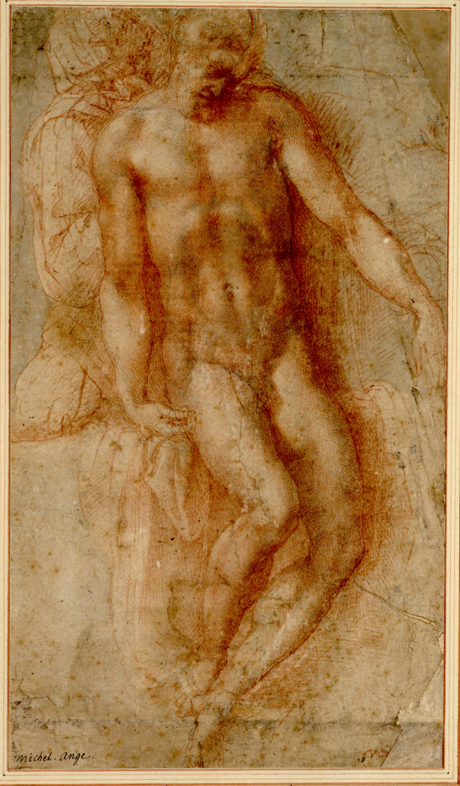 Michelangelo Buonarroti: The dead Christ, supported by Mary, sitting almost upright on the sarcophagus © Albertina